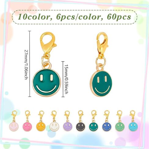 UniCraftale 60pcs 10 ألوان تبتسم علامات غرزة الوجه الوجه قلادة قفل علامات غرزة سحر DIY هدية مصنوعة يدويا للحياك in Saudi Arabia