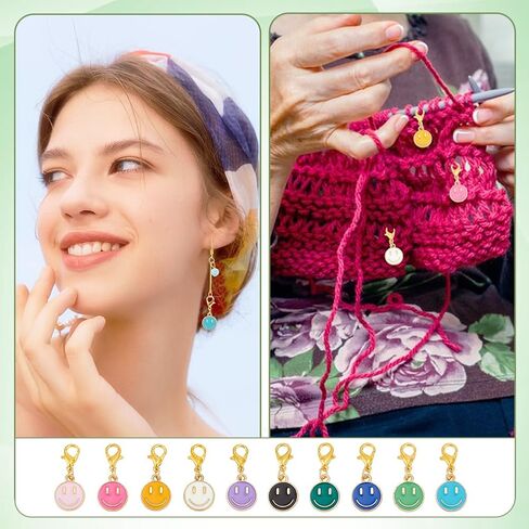 UniCraftale 60pcs 10 ألوان تبتسم علامات غرزة الوجه الوجه قلادة قفل علامات غرزة سحر DIY هدية مصنوعة يدويا للحياك in Saudi Arabia