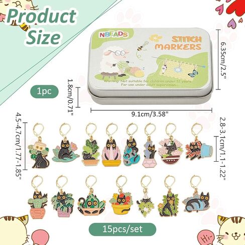 NBEADS 15 Styles Cat with Plants Stitch Markers, Alloy Enamel Crochet Stitch Marker with Leverback Locking for Knitting and Crocheting in Saudi Arabia