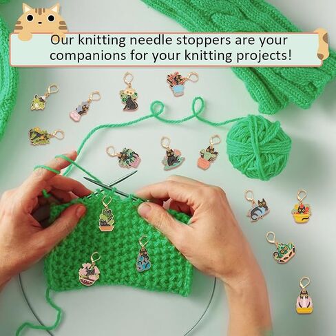 NBEADS 15 Styles Cat with Plants Stitch Markers, Alloy Enamel Crochet Stitch Marker with Leverback Locking for Knitting and Crocheting in Saudi Arabia