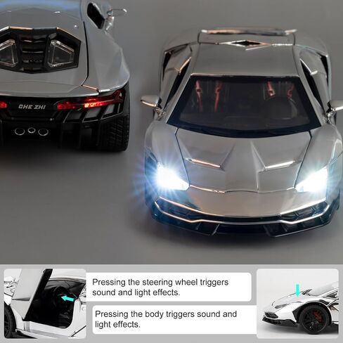1/24 Lamborghini 770 Model Car, Sound and Light Toy Car with Pullback Function, Collectible Alloy Model, Gift for Children Silver in Kuwait