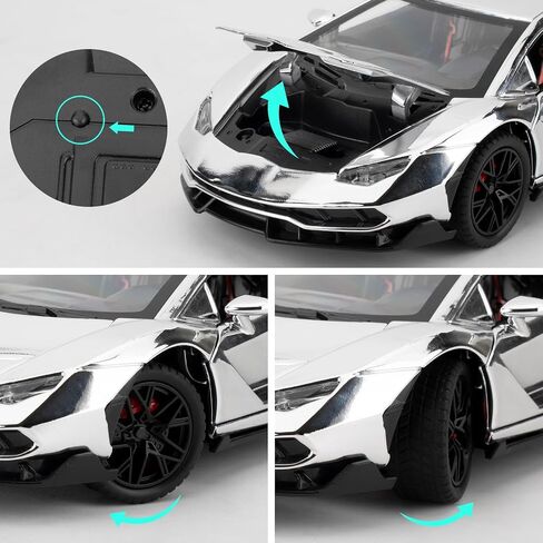 1/24 Lamborghini 770 Model Car, Sound and Light Toy Car with Pullback Function, Collectible Alloy Model, Gift for Children Silver in Kuwait