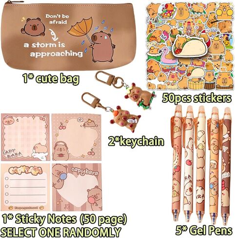 مجموعة قرطاسية كابيبارا كابيبارا ، كابيبا دراسة لوازم مجموعة ، كابيبارا مكياج كيس Capybara 1 قلم رصاص ، 50 ملصقات ، 5 أقلام حبر الهلام ، 1 ملاحظات لزجة (حدد عشوائيا) ، 2 مفتاح Capybara Gifts Boy Boy in Kuwait