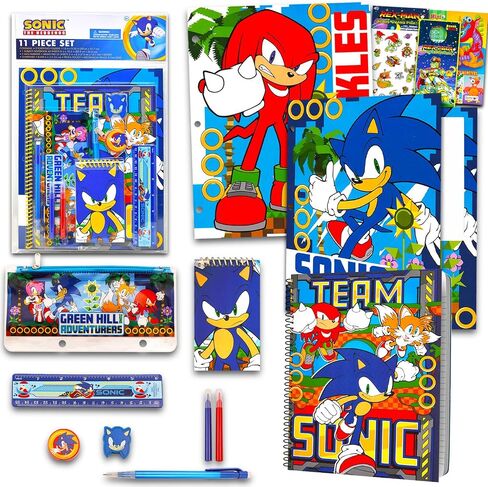 Sonic School Supplies Kids - 14 PC Backdle مع المجلدات والكمبيوتر المحمول والملصقات والمزيد من المفاصل Tails Tails | سونيك القنفذ يعود إلى اللوازم المدرسية in Saudi Arabia