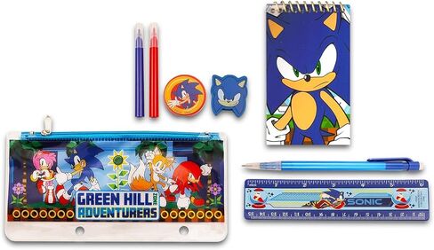 Sonic School Supplies Kids - 14 PC Backdle مع المجلدات والكمبيوتر المحمول والملصقات والمزيد من المفاصل Tails Tails | سونيك القنفذ يعود إلى اللوازم المدرسية in Saudi Arabia