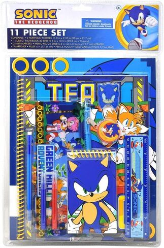 Sonic School Supplies Kids - 14 PC Backdle مع المجلدات والكمبيوتر المحمول والملصقات والمزيد من المفاصل Tails Tails | سونيك القنفذ يعود إلى اللوازم المدرسية in Saudi Arabia