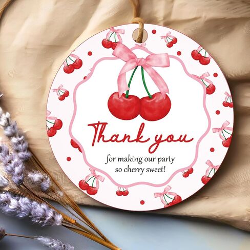 50Pcs Cherry Thank You Tags Cherry Bow Themed Party Decorations She's The Cherry on Top Party Favor Tags Coquette Cherry Gift Tags with String for Girls Birthday Party Engagement Bachelorette Party in Saudi Arabia