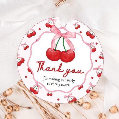 50Pcs Cherry Thank You Tags Cherry Bow Themed Party Decorations She's The Cherry on Top Party Favor Tags Coquette Cherry Gift Tags with String for Girls Birthday Party Engagement Bachelorette Party in Saudi Arabia