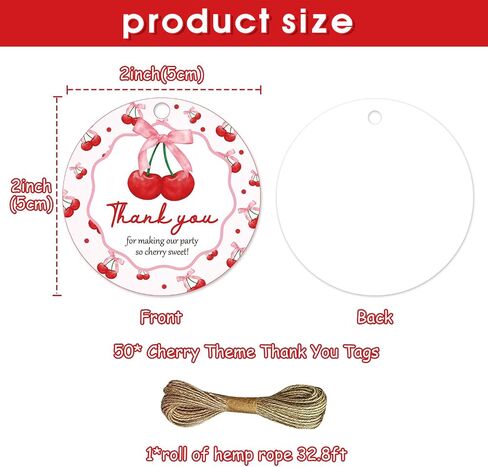 50Pcs Cherry Thank You Tags Cherry Bow Themed Party Decorations She's The Cherry on Top Party Favor Tags Coquette Cherry Gift Tags with String for Girls Birthday Party Engagement Bachelorette Party in Saudi Arabia