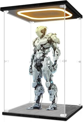 Acrylic Display Case with LED Light for Doll 20"x 12"x 12" Clear Assemble Cube Display Box Stand for Collectibles Trophy Dust Proof Protection Showcase for Action Figures(Wood) in Saudi Arabia