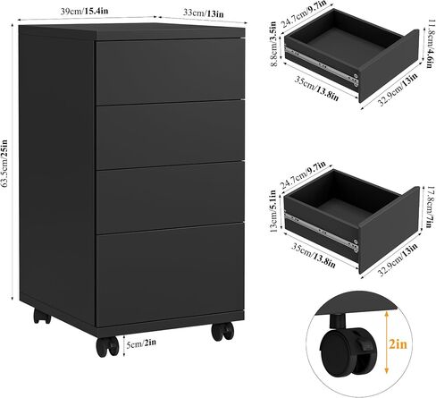 BOTLOG Mobile File Cabinet, 4-Drawer Filing Cabinet with Wheels, Rolling Pedestal Under Desk for Home Office Legal/Letter/A4 Size White in Saudi Arabia