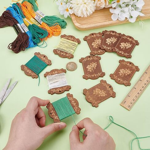 Mayjoydiy 10pcs خيط خشبي لوحات متعرج التطريز بكرات أشجار الزهرة نمط البكر الشريط اللفون بكرة خياطة كرانية تخزين القطن الخياطة (أصفر) in Saudi Arabia