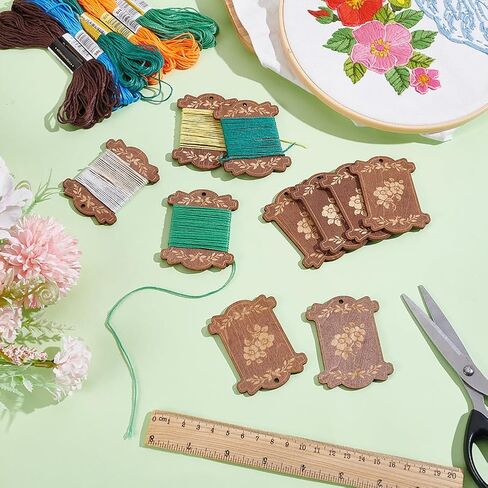 Mayjoydiy 10pcs خيط خشبي لوحات متعرج التطريز بكرات أشجار الزهرة نمط البكر الشريط اللفون بكرة خياطة كرانية تخزين القطن الخياطة (أصفر) in Saudi Arabia