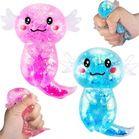 2 Pack Squishy Axolotl Sugar Stress Balls Squeeze Fidget Toys for Girls and Boys, Cute Anxiety Relief Salamander Toys Squishy Stress Balls for Kids and Adults, Birthday in Saudi Arabia