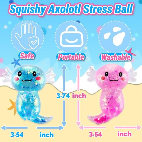 2 Pack Squishy Axolotl Sugar Stress Balls Squeeze Fidget Toys for Girls and Boys, Cute Anxiety Relief Salamander Toys Squishy Stress Balls for Kids and Adults, Birthday in Saudi Arabia