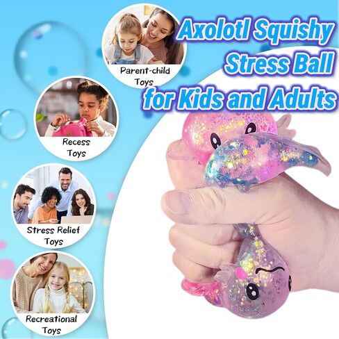 2 Pack Squishy Axolotl Sugar Stress Balls Squeeze Fidget Toys for Girls and Boys, Cute Anxiety Relief Salamander Toys Squishy Stress Balls for Kids and Adults, Birthday in Saudi Arabia