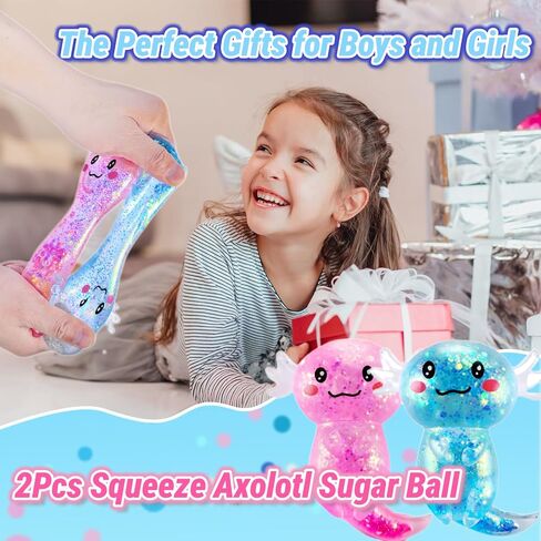 2 Pack Squishy Axolotl Sugar Stress Balls Squeeze Fidget Toys for Girls and Boys, Cute Anxiety Relief Salamander Toys Squishy Stress Balls for Kids and Adults, Birthday in Saudi Arabia