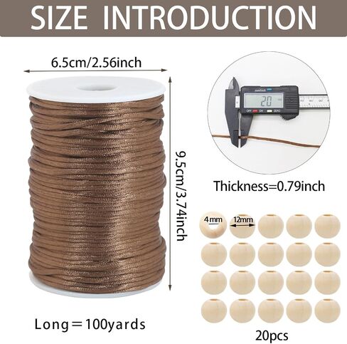 2mm × 300 Feets القهوة نايلون ساتان ساتان ساتان القهوة قلادة القهوة الجزء الأكبر من أساور الماكرين ، القلادات ، صنع المجوهرات و CRAF الصينية. (Coffee-230) in Kuwait
