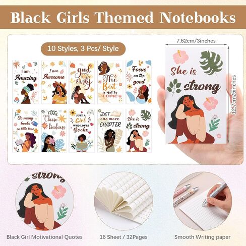Maitys 120 Pcs Black Girl Journals for Women Composition Notebooks and Pens Inspirational Gift Including 30 Black Girl Notepad, 30 Bookmarks, 30 Ballpoint Pens, 30 Cross White Organza Bags in Saudi Arabia