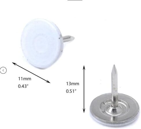 100 PCS Thumb Tooms White Flat Rounded 11mm/0.43 "Nailhead L13mm/0.51" دبابيس دبوس دبوس ديكور المنزل/مكتب لوحة الإعلانات ، أظافر اللوحة/الخريطة ، والمواد اللاصقة والسحابات in Saudi Arabia