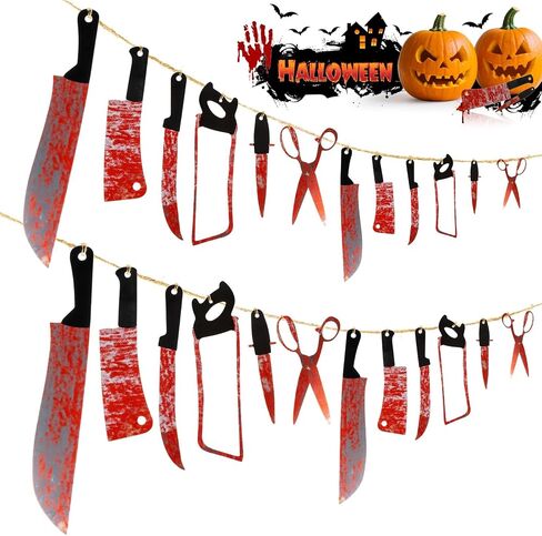 24PCS RAINFLOW Halloween Decorations Party Banners - Horror Movie Decor for Creepy Movie Themed Party,Carnival Decorations,Scary Decor for Haunted House,Bar,Escape Room,Home,Indoor & Outdoor Supplies in Saudi Arabia