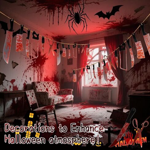 24PCS RAINFLOW Halloween Decorations Party Banners - Horror Movie Decor for Creepy Movie Themed Party,Carnival Decorations,Scary Decor for Haunted House,Bar,Escape Room,Home,Indoor & Outdoor Supplies in Saudi Arabia