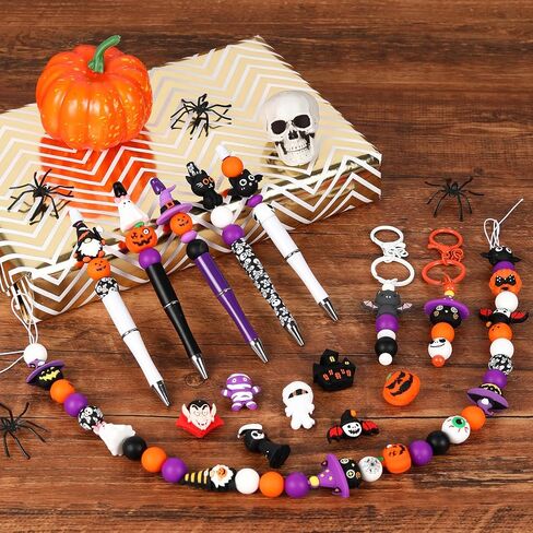20 Pcs Silicone Focal Beads for Halloween, 3D Rubber Beads for Pens Keychain Bracelet Landyard Making Art Crafts Supplies Bulk in Kuwait
