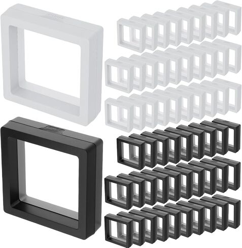60 PCS 3D Displating Display Case 2.8 × 2.8 × 0.8 بوصة ، حامل عرض إطار عملة معدنية يقف على العملات المعدنية التحدي العتيقة ، المجوهرات ، القذائف ، الأحجار الكريمة ، المعادن ، الصخور ، العينة ، دبابيس (أسود ، أبيض) in Saudi Arabia