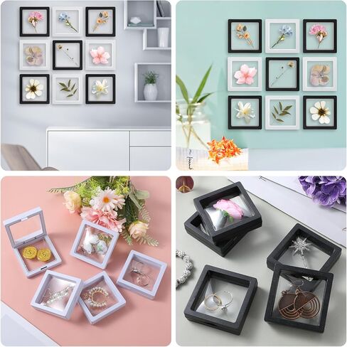 60 PCS 3D Displating Display Case 2.8 × 2.8 × 0.8 بوصة ، حامل عرض إطار عملة معدنية يقف على العملات المعدنية التحدي العتيقة ، المجوهرات ، القذائف ، الأحجار الكريمة ، المعادن ، الصخور ، العينة ، دبابيس (أسود ، أبيض) in Saudi Arabia