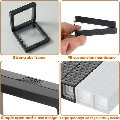 60 PCS 3D Displating Display Case 2.8 × 2.8 × 0.8 بوصة ، حامل عرض إطار عملة معدنية يقف على العملات المعدنية التحدي العتيقة ، المجوهرات ، القذائف ، الأحجار الكريمة ، المعادن ، الصخور ، العينة ، دبابيس (أسود ، أبيض) in Saudi Arabia