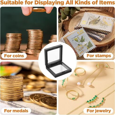 60 PCS 3D Displating Display Case 2.8 × 2.8 × 0.8 بوصة ، حامل عرض إطار عملة معدنية يقف على العملات المعدنية التحدي العتيقة ، المجوهرات ، القذائف ، الأحجار الكريمة ، المعادن ، الصخور ، العينة ، دبابيس (أسود ، أبيض) in Saudi Arabia