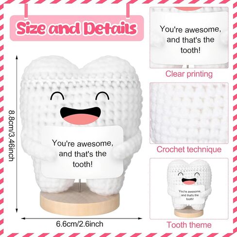 Funny Positive Tooth Doll Dental Hygienist Gifts Small Cute Handmade Crochet Plush Doll with Card Dental Assistant Inspirational Gifts for Christmas Nurse Appreciation Office Desk Decor in Saudi Arabia