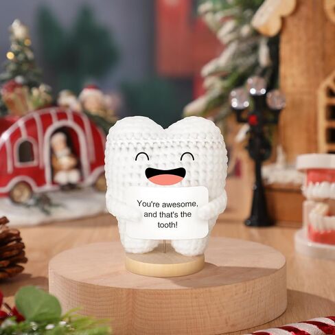 Funny Positive Tooth Doll Dental Hygienist Gifts Small Cute Handmade Crochet Plush Doll with Card Dental Assistant Inspirational Gifts for Christmas Nurse Appreciation Office Desk Decor in Saudi Arabia