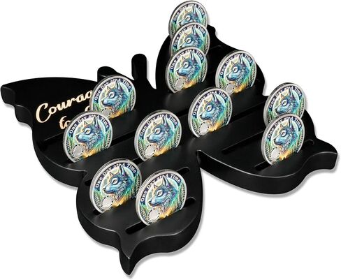 حامل عملة انتعاش الفراشة ، شجاعة لتغيير حالة عرض العملة AA - رقائق الخشب الصلبة السوداء AA و Medallions Rack Stand - 7 صف 20 Token Celebrate Milestone Echoles Homes Anonymous in Kuwait