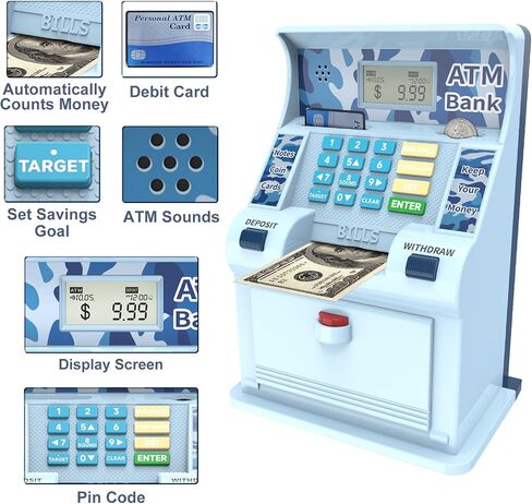 ATM Piggy Bank for Kids ， ATM Bank Cash Coin Saving For Real Adeal مع بطاقة الخصم ， التعرف على العملة ، حاسبة الرصيد ، التوفير الإلكتروني مربع آمن ， هدية للأعمار 6-13 بنك الخنزير (الوردي) in Saudi Arabia