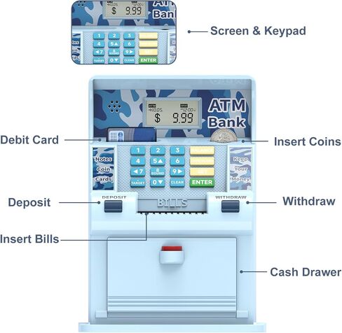 ATM Piggy Bank for Kids ， ATM Bank Cash Coin Saving For Real Adeal مع بطاقة الخصم ， التعرف على العملة ، حاسبة الرصيد ، التوفير الإلكتروني مربع آمن ， هدية للأعمار 6-13 بنك الخنزير (الوردي) in Saudi Arabia