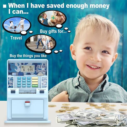ATM Piggy Bank for Kids ， ATM Bank Cash Coin Saving For Real Adeal مع بطاقة الخصم ， التعرف على العملة ، حاسبة الرصيد ، التوفير الإلكتروني مربع آمن ， هدية للأعمار 6-13 بنك الخنزير (الوردي) in Saudi Arabia