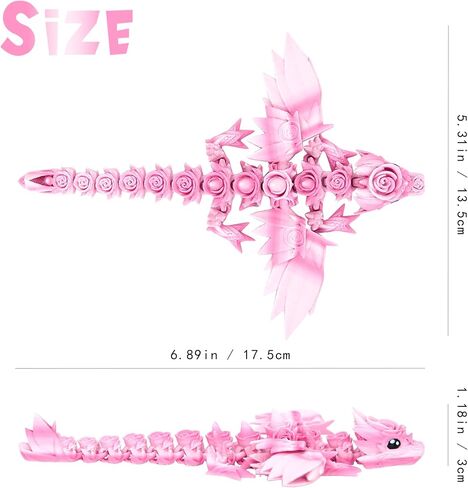 3D Printed Dragon Wings, 3-d Rose Dragon Inside Accessories Flexible Fidget Smooth, Gift Pink White in Kuwait