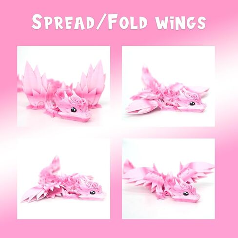 3D Printed Dragon Wings, 3-d Rose Dragon Inside Accessories Flexible Fidget Smooth, Gift Pink White in Kuwait