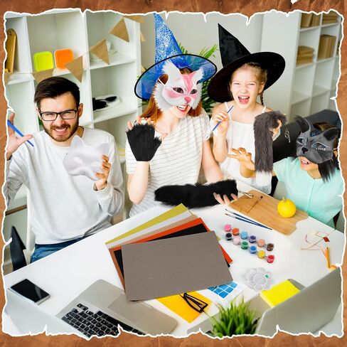 42 Pcs Therian Cat Mask DIY Kit Mask Gloves Tail Set with Felt Pieces, Faux Fur, Eye Nets, Paint Brushes and Palettes for Halloween Cosplay Party in Saudi Arabia