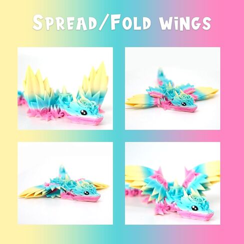 3D Printed Dragon Wings, 3-d Rose Dragon Inside Accessories Flexible Fidget Smooth, Gift Pink White in Kuwait