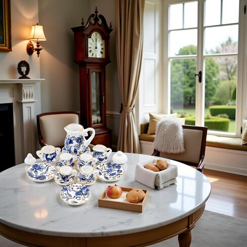 15 PCS Blue 1:12 Miniature Porcelain Chintz Tea Cup Set Dollhouse Accessories in Saudi Arabia