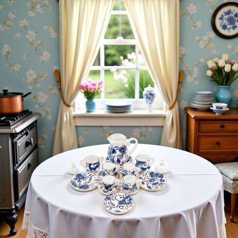 15 PCS Blue 1:12 Miniature Porcelain Chintz Tea Cup Set Dollhouse Accessories in Saudi Arabia