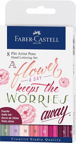 Faber -Castell Pitt Artist Pen Hand Lettering for Beginners Set - 8 علامات الخط والرسائل الحديثة في نغمات الأزهار الوردية in Saudi Arabia