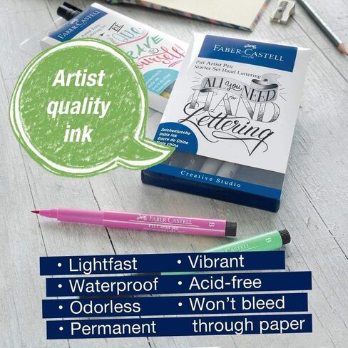 Faber -Castell Pitt Artist Pen Hand Lettering for Beginners Set - 8 علامات الخط والرسائل الحديثة في نغمات الأزهار الوردية in Saudi Arabia