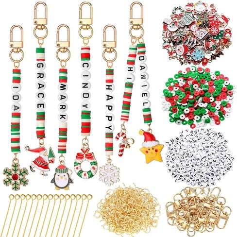Tondiamo 2823 Pcs Christmas Bead Keychain DIY Craft Making Kit Christmas Key Ring Charms Letters Beads String for Xmas Gift Jewelry Key Ring Backpack Accessories in Saudi Arabia