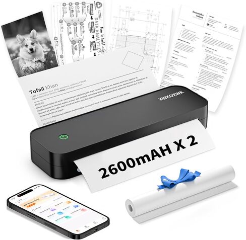 طابعات محمولة لاسلكية للسفر ، طابعة Bluetooth Mini غير المتوافقة مع Android و iOS و LapoP ودعم 8.5 "× 11" خطاب أمريكي و A4 ، طابعة سفر متنقل صغيرة محمولة للمنزل in Saudi Arabia