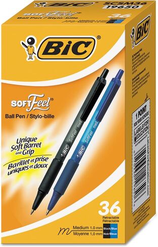 BIC SCSM361AST Soft Feel Retractable Ballpoint Pen, Black/Blue, 1mm, Medium, 36/Pack in Saudi Arabia