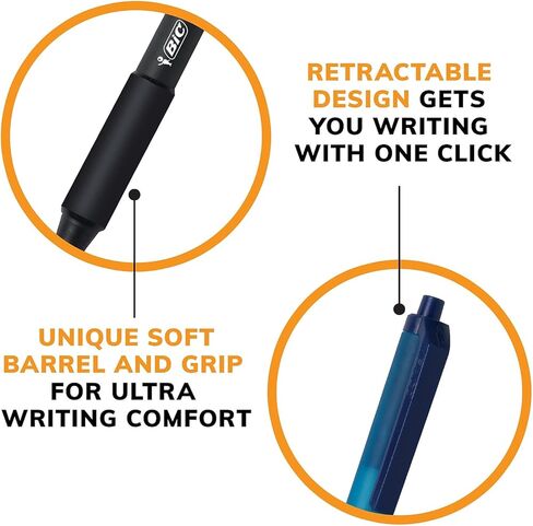 BIC SCSM361AST Soft Feel Retractable Ballpoint Pen, Black/Blue, 1mm, Medium, 36/Pack in Saudi Arabia