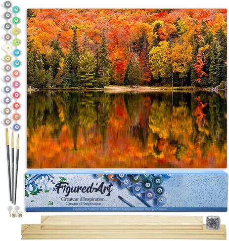 فورت ، طلاء من أرقام أرقام ، انعكاس بحيرة البالغين في خريف 16 "x20" - اللوحة الفنية الحرفية القماشية المطول مع إطار خشبي DIY in Saudi Arabia
